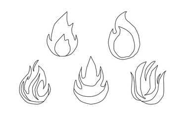 Fire flame icon. Flame vector logo. Hot fire on white background. Flame simple illustration. Graphic heat symbol. Abstract silhouette, hell element clipart. Red stroke shape. Scribble punk pastel art