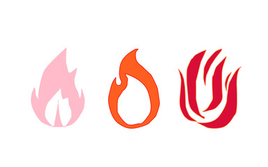 Fire flame icon. Flame vector logo. Hot fire on white background. Flame simple illustration. Graphic heat symbol. Abstract silhouette, hell element clipart. Red stroke shape. Scribble punk pastel art