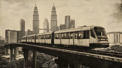 Monorail passing through Kuala Lumpur cityscape