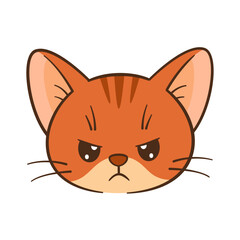 Angry orange tabby cat face. Hand drawn Flat style Chibi face of an angry cat clean, simple design. Perfect for children’s content, greeting cards, stickers, tshirts, mug and posters illustration 