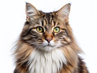 Majestic Norwegian Forest Cat Portrait, Isolated on PNG Background