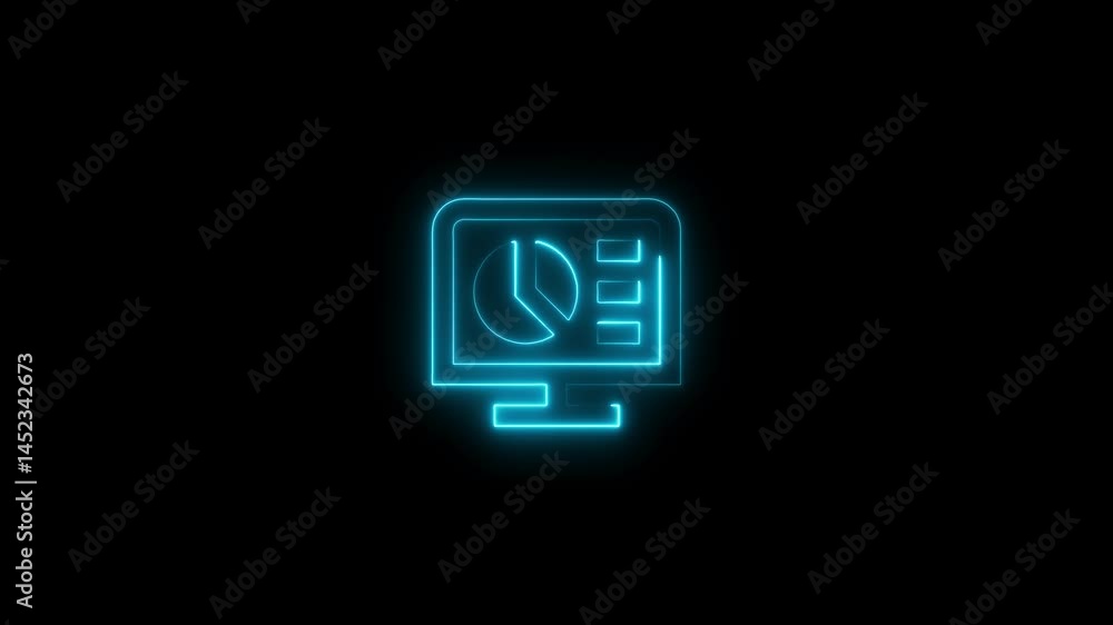 Aufkleber glowing neon blue computer display with pie chart and data analysis icon