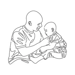 Father and Child Drawing, Emotional Dad and Baby Line Art Illustration