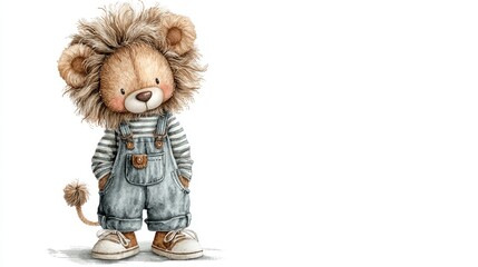 Fototapeta premium Cute Lion Character in Overalls with a Playful Expression and Style