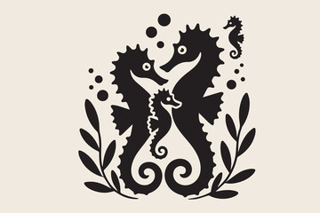  family of seahorses illustration silhouette vector