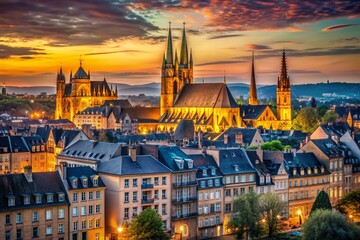 Fototapeta premium Metz Cityscape Panorama: Dramatic Evening Skyline Poster