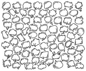 Hand drawn speech bubbles. Comic speech bubbles and icons. Doodle speech bubbles collection