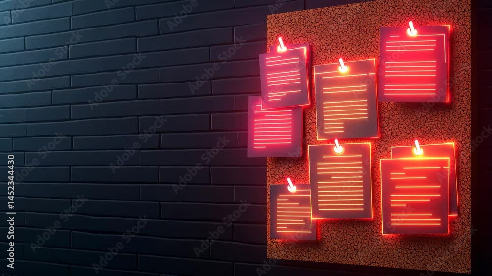 Poster Note papers illuminated on a textured wall for creative display.