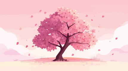 Close-up of blooming cherry blossom tree branch with delicate pink sakura flowers in full spring bloom — vector illustration of seasonal Japanese floral nature, soft petals, and tranquil atmosphere.