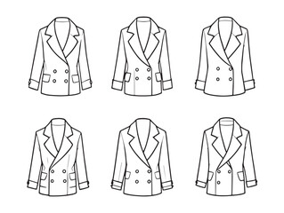 Elegant Double Breasted Coat Line Art for Designers