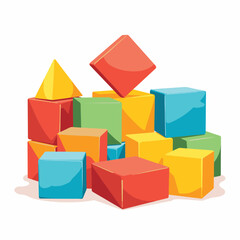 Fototapeta premium Vibrant geometric puzzle blocks arranged playfully on white background, childhood learning