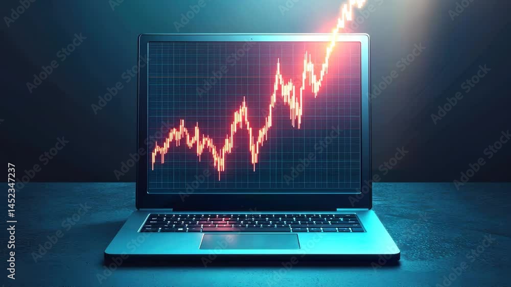 Aufkleber graph showing growth on a laptop screen in a digital setting.