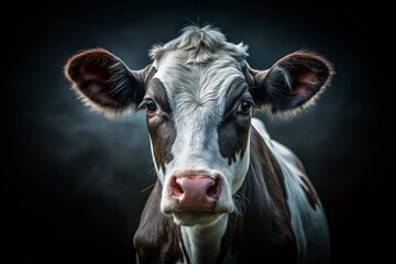 Minimalist Cow Portrait: Close-Up Black and White Cattle Photography
