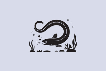 underwater eel illustration silhouette vector