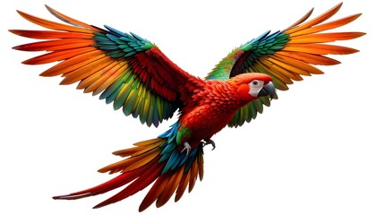 Obraz premium Colorful Flying Parrot Isolated on White Background (Generative AI)