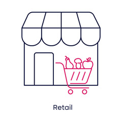 Retail shop for organic produce icon. Illustration of a green-themed store symbolizing distribution of fresh organic crops with editable stroke.