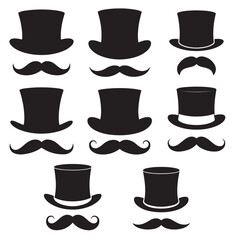 mustache silhouettes in vector format retro style, mustache silhouettes with sunglass, top hat, hats, etc 