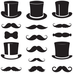 mustache silhouettes in vector format retro style, mustache silhouettes with sunglass, top hat, hats, etc 