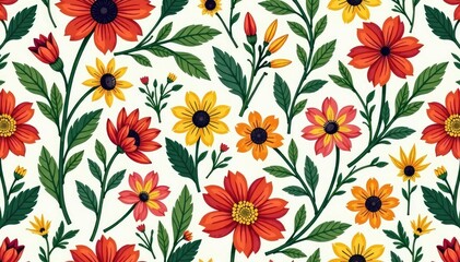 Nature-inspired floral motif, continuous repeat , floral, nature