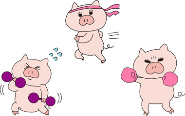 ダイエットのトレーニングするブタの女の子イラスト