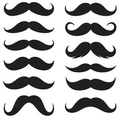 mustache silhouettes in vector format retro style, mustache silhouettes with sunglass, top hat, hats, etc 