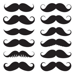 mustache silhouettes in vector format retro style, mustache silhouettes with sunglass, top hat, hats, etc 