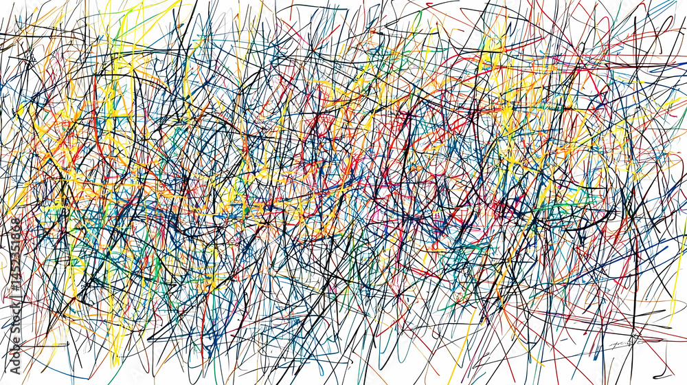 Aufkleber abstract composition of chaotic, intersecting lines in vibrant colors. intricate network of colorful