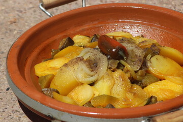 A close-up shot of a fresh tajine or tagine with vegetables