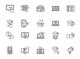 Online education icons linear vector design
