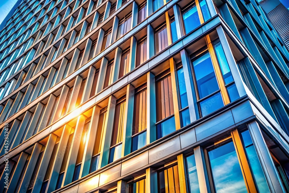 Poster modern business building close-up: abstract macro architecture background for presentations