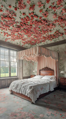Rosefilled Bedroom with Country House.