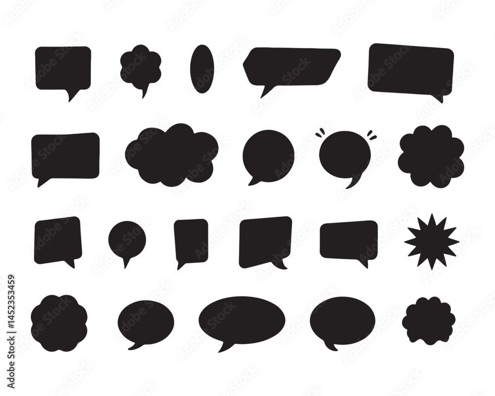 Fototapete flat speech bubble and dialogue set vector. colorful chat text doodles.