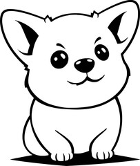 Fototapeta premium Cute sitting corgi dog line art vector illustration for kids coloring page or sticker.