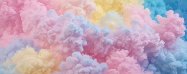 Fototapeta premium Fuzzy pink, blue, yellow gradient, resembles cotton candy texture, cotton candy texture, wallpaper, dessert