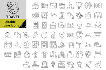 Travel line icons bundle, travel icons, travel editable icons