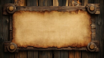 Aged parchment sign on rustic wood