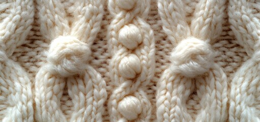 Creamy Knit Texture: A Detailed Close-Up of Intricate Cable Knit Pattern