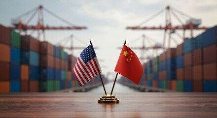 American and Chinese flags symbolize trade talks amidst global commerce dynamics