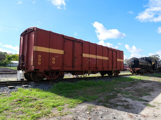 Old dilapidated steam locomotive close-up view