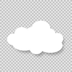 Fototapeta premium The icon of a white fluffy cloud with a shadow on a transparent background. Cartoon cloud. Vector EPS 10.