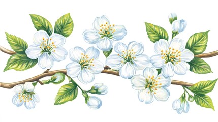 Beautiful White Cherry Blossom Branch Spring Flowers
