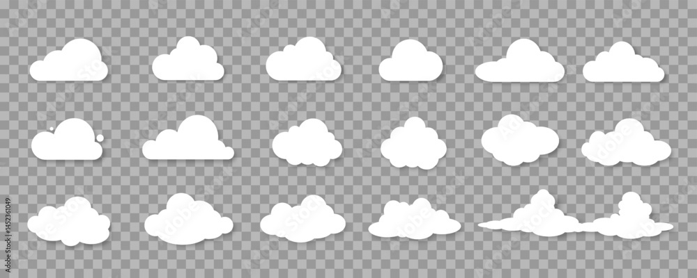 Fototapete a set of white clouds of different shapes on a transparent background. design elements for the weath