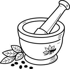 mortar and pestle with herbs