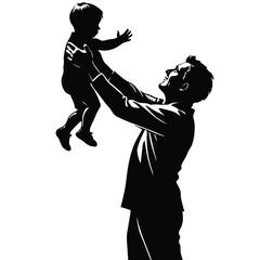 Fototapeta premium Silhouette of Father Holding Child Up High, Happy Family Vector Illustration