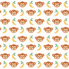 Obraz premium Cute monkey face seamless pattern background design vector