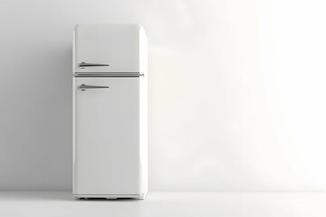 Classic Top Freezer Refrigerator with White Enamel Finish on Clean Backdrop