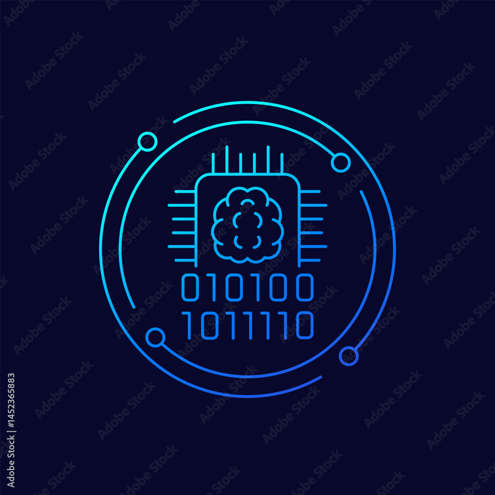 Poster artificial intelligence, ai icon with brain and chip, linear design