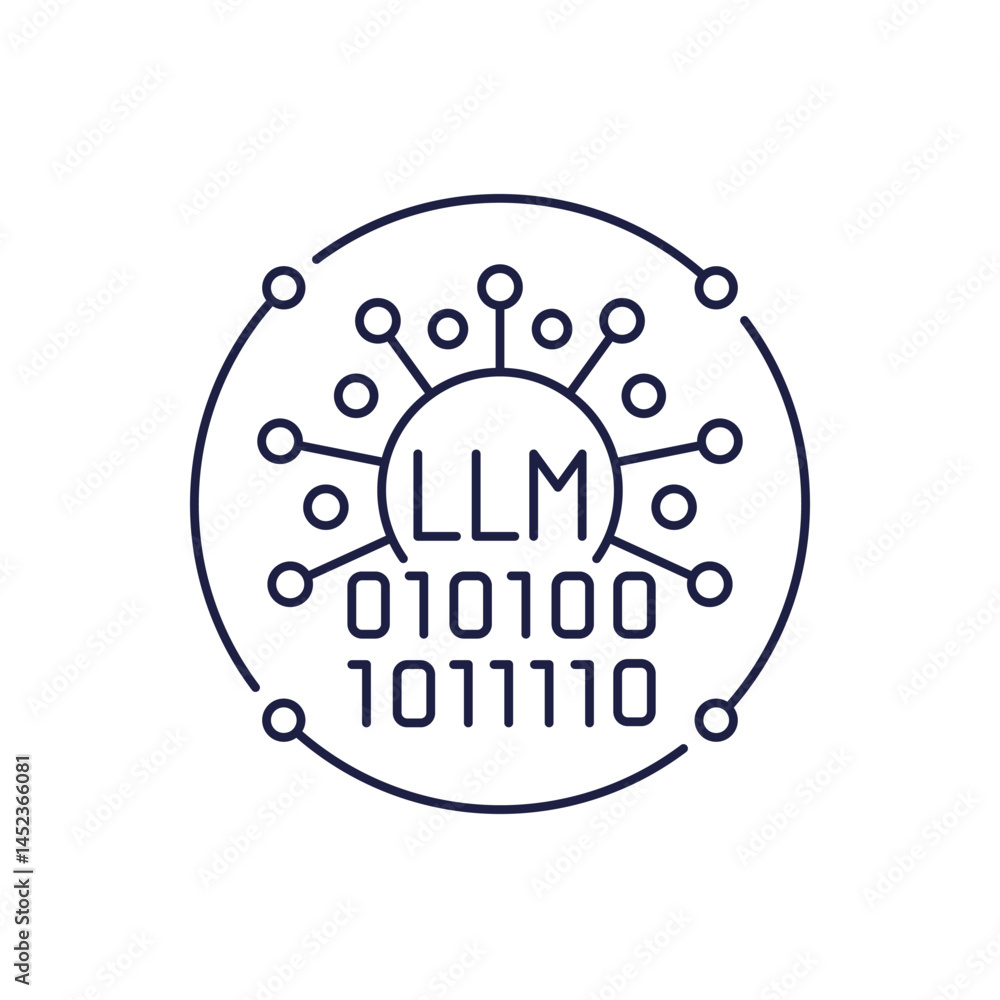 Poster llm icon in line design, large language model