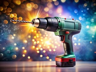 Professional Power Drill on White Background - Stock Photo