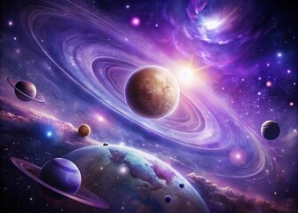 Purple Galaxy Wallpaper: Orbiting White Dwarf Planets in Cosmic Rotation